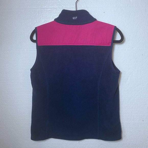 Vineyard Vines Womens Size Small Blue Pink Fleece Full Zip Up Vest Preppy Logo - Picture 3 of 9